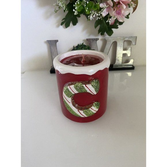 Kohls Vintage Christmas Candle‎ With Big Candy Cane "C" Red w Green Glitter NWT - Picture 4 of 16